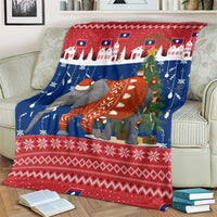 Laos Christmas Blanket with Festive Elephant Design and Holiday Village Pattern - Wonder Print Shop