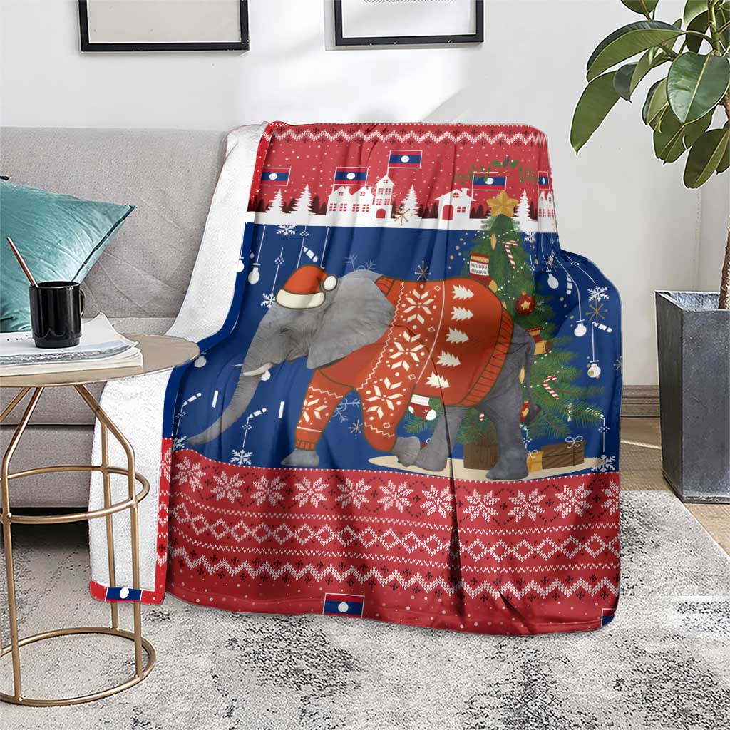 Laos Christmas Blanket with Festive Elephant Design and Holiday Village Pattern - Wonder Print Shop