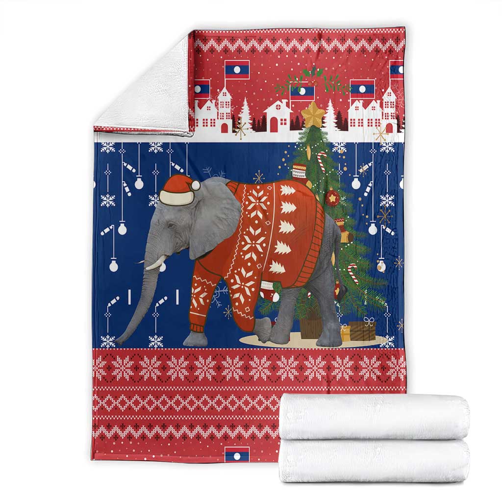 Laos Christmas Blanket with Festive Elephant Design and Holiday Village Pattern - Wonder Print Shop