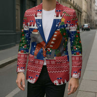 Laos Christmas Blazer with Festive Elephant Design and Holiday Village Pattern - Wonder Print Shop