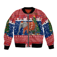 Laos Christmas Bomber Jacket with Festive Elephant Design and Holiday Village Pattern - Wonder Print Shop
