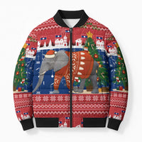 Laos Christmas Bomber Puffer Jacket with Festive Elephant Design and Holiday Village Pattern - Wonder Print Shop
