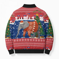 Laos Christmas Bomber Puffer Jacket with Festive Elephant Design and Holiday Village Pattern - Wonder Print Shop