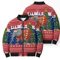 Laos Christmas Bomber Puffer Jacket with Festive Elephant Design and Holiday Village Pattern - Wonder Print Shop