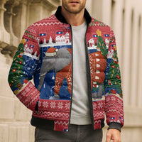 Laos Christmas Bomber Puffer Jacket with Festive Elephant Design and Holiday Village Pattern - Wonder Print Shop