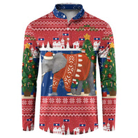 Laos Christmas Button Sweatshirt with Festive Elephant Design and Holiday Village Pattern - Wonder Print Shop