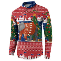Laos Christmas Button Sweatshirt with Festive Elephant Design and Holiday Village Pattern - Wonder Print Shop