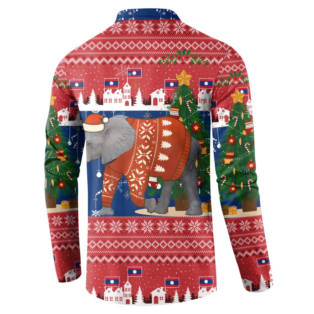 Laos Christmas Button Sweatshirt with Festive Elephant Design and Holiday Village Pattern - Wonder Print Shop