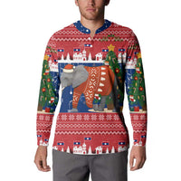 Laos Christmas Button Sweatshirt with Festive Elephant Design and Holiday Village Pattern - Wonder Print Shop
