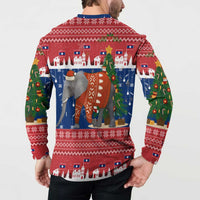 Laos Christmas Button Sweatshirt with Festive Elephant Design and Holiday Village Pattern - Wonder Print Shop