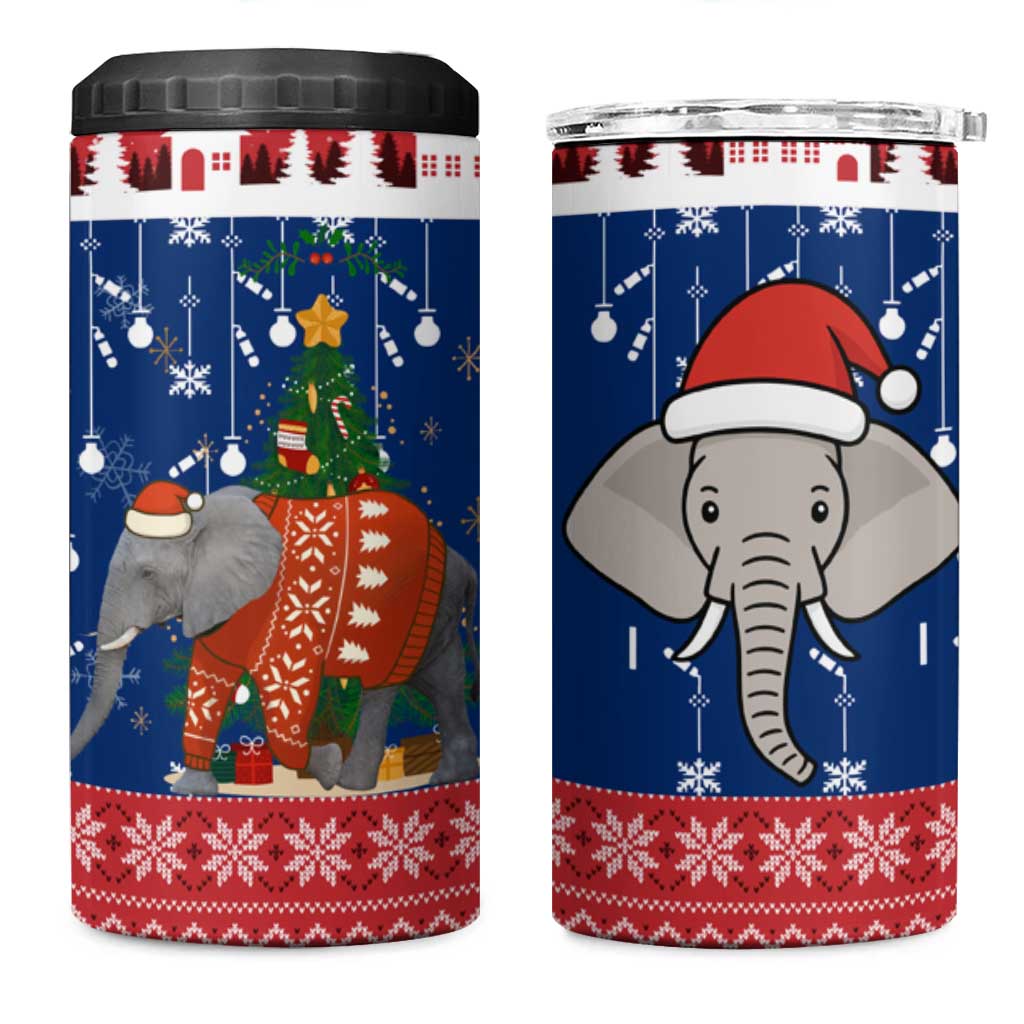 Laos Christmas 4 in 1 Can Cooler Tumbler with Festive Elephant Design and Holiday Village Pattern - Wonder Print Shop
