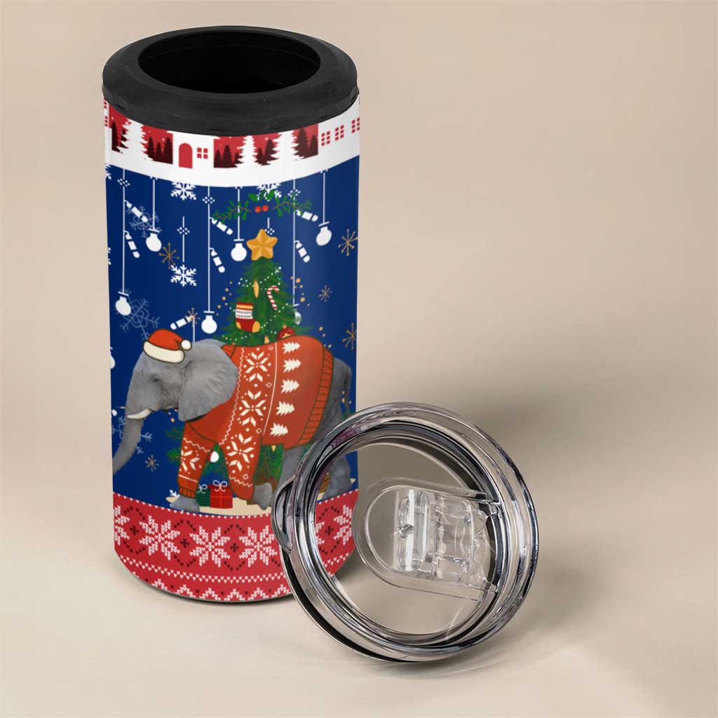 Laos Christmas 4 in 1 Can Cooler Tumbler with Festive Elephant Design and Holiday Village Pattern - Wonder Print Shop