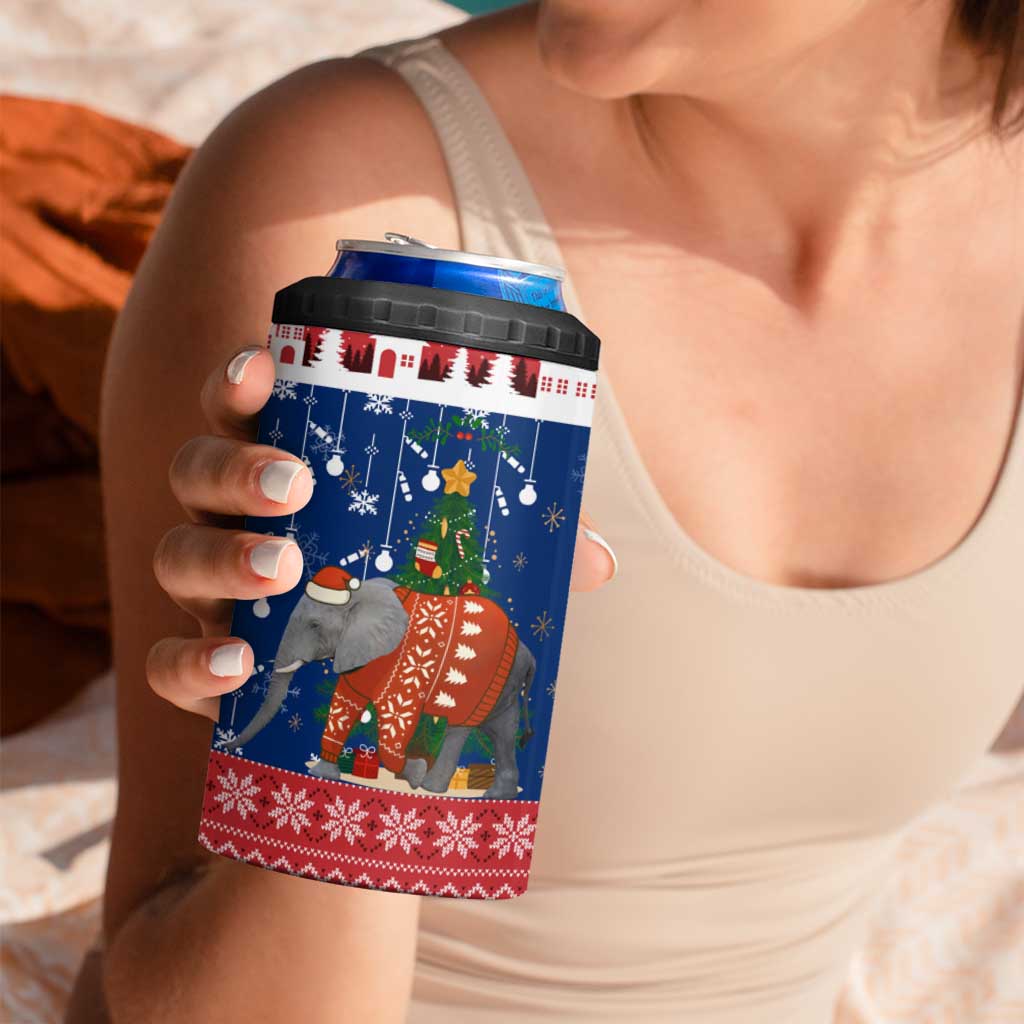 Laos Christmas 4 in 1 Can Cooler Tumbler with Festive Elephant Design and Holiday Village Pattern - Wonder Print Shop