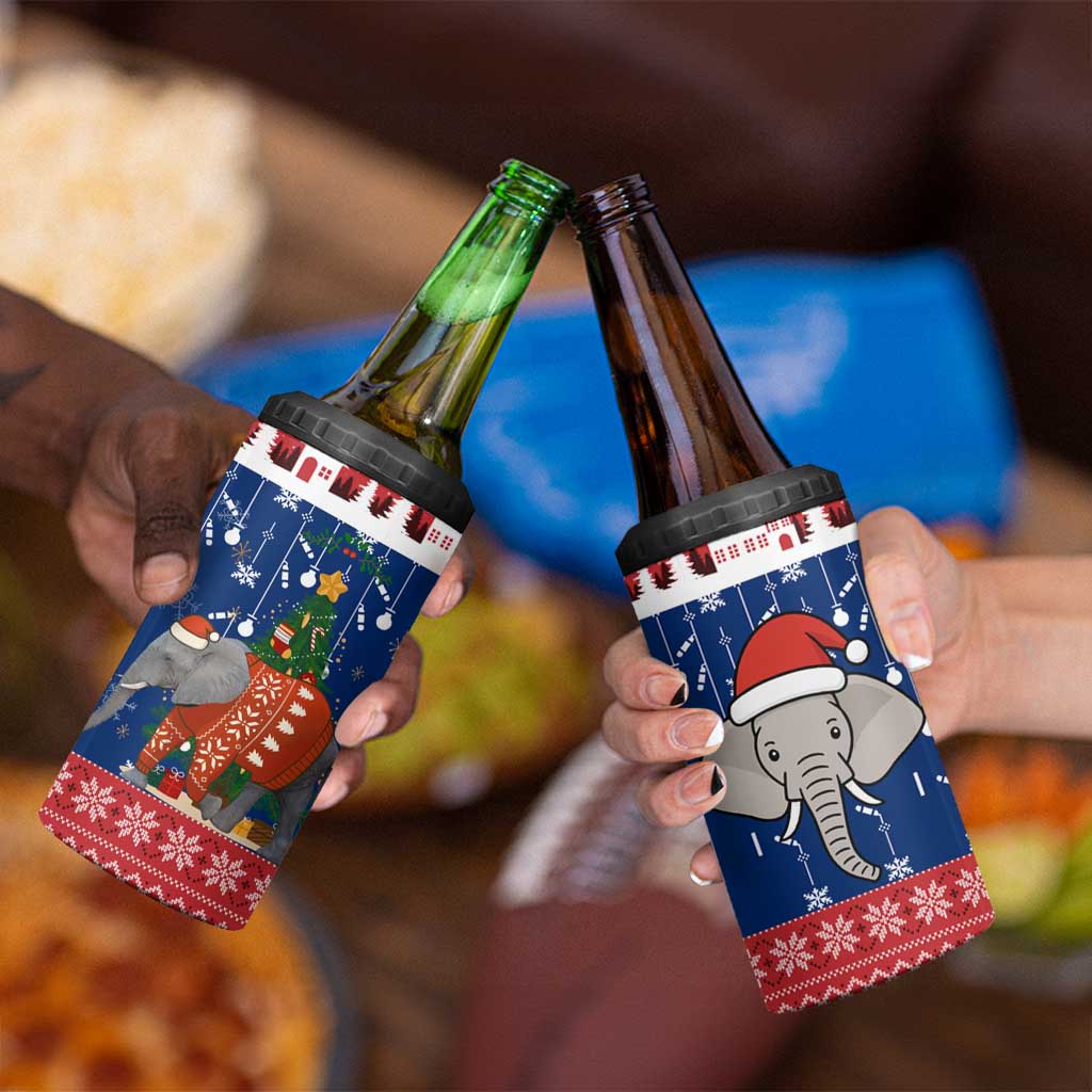 Laos Christmas 4 in 1 Can Cooler Tumbler with Festive Elephant Design and Holiday Village Pattern - Wonder Print Shop