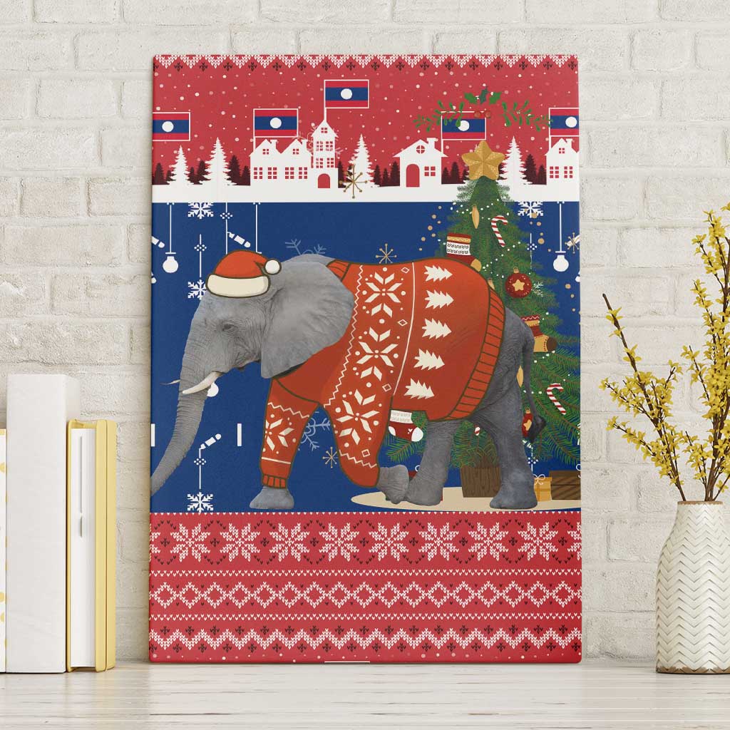 Laos Christmas Canvas Wall Art with Festive Elephant Design and Holiday Village Pattern - Wonder Print Shop