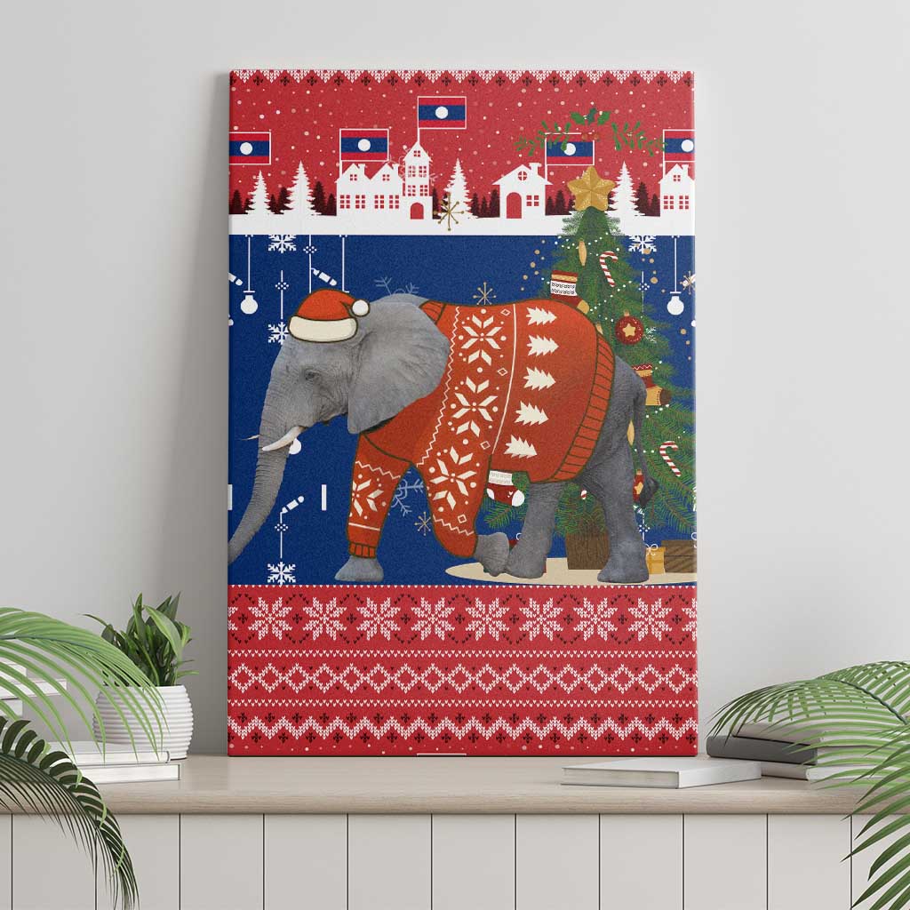 Laos Christmas Canvas Wall Art with Festive Elephant Design and Holiday Village Pattern - Wonder Print Shop