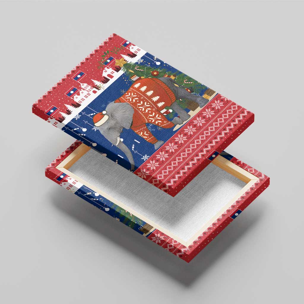 Laos Christmas Canvas Wall Art with Festive Elephant Design and Holiday Village Pattern - Wonder Print Shop
