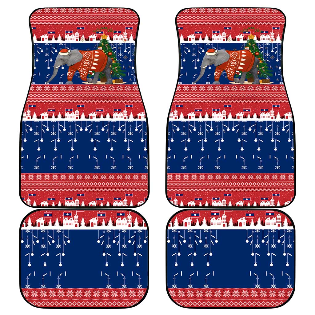 Laos Christmas Car Mats with Festive Elephant Design and Holiday Village Pattern - Wonder Print Shop