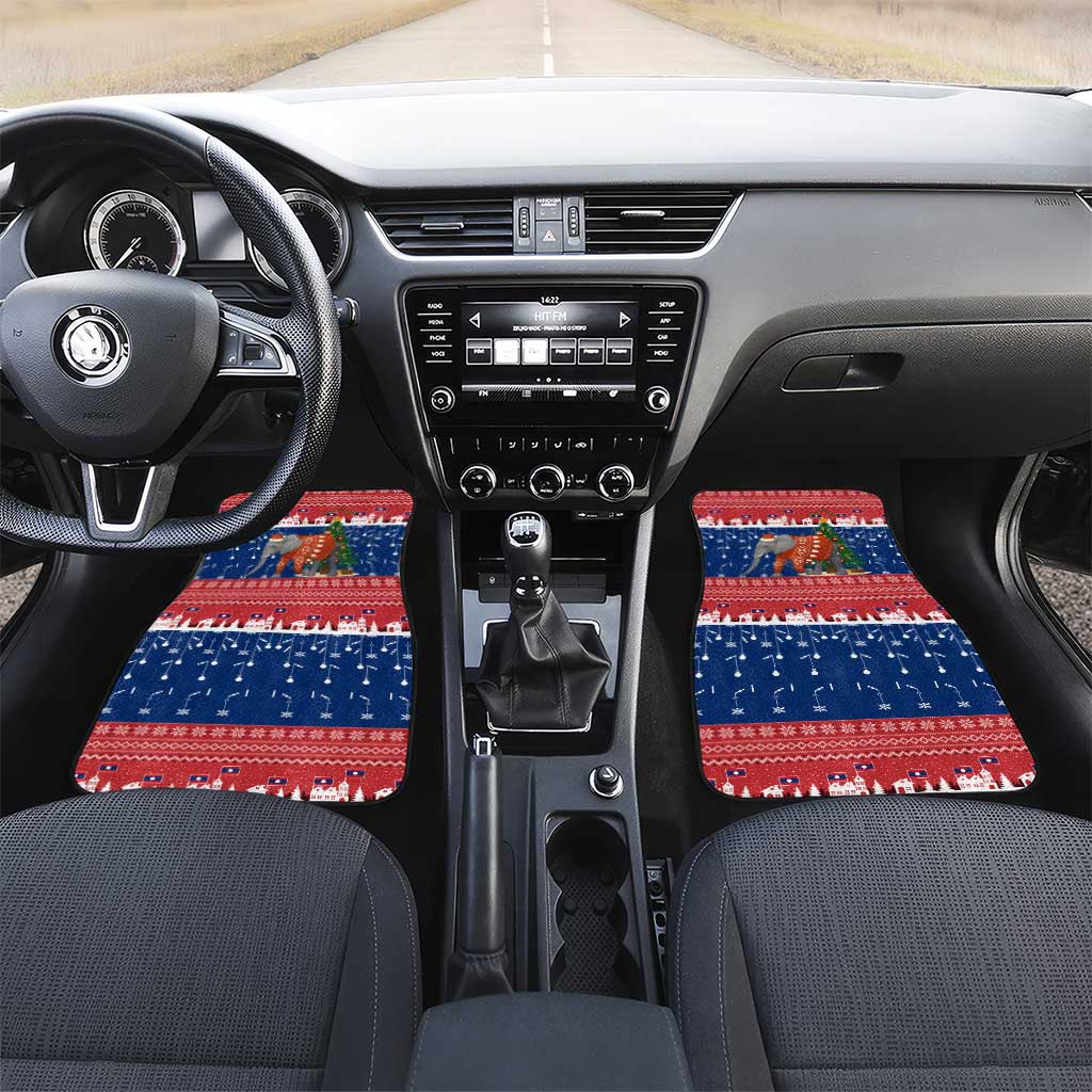 Laos Christmas Car Mats with Festive Elephant Design and Holiday Village Pattern - Wonder Print Shop