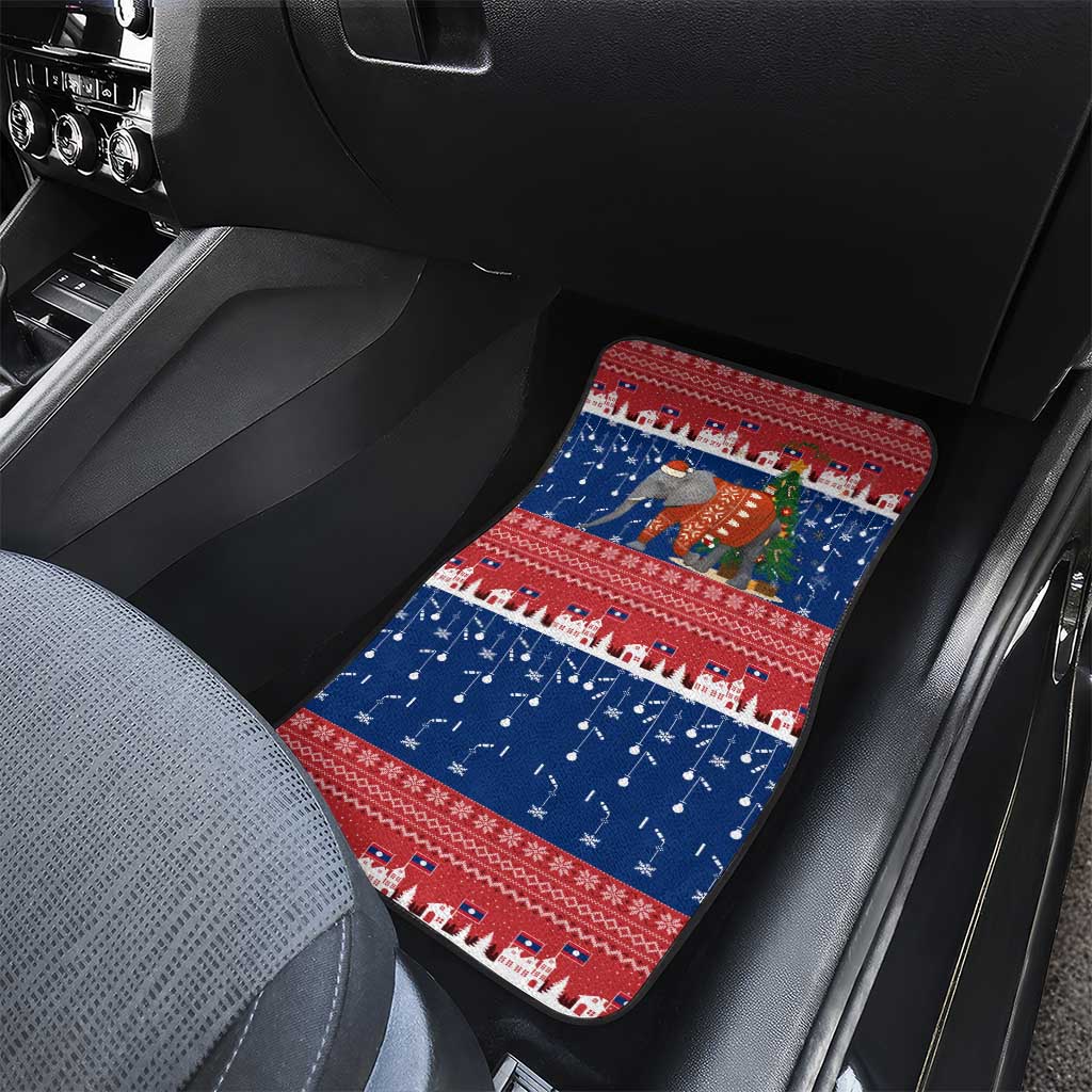 Laos Christmas Car Mats with Festive Elephant Design and Holiday Village Pattern - Wonder Print Shop