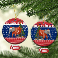 Laos Christmas Ceramic Ornament with Festive Elephant Design and Holiday Village Pattern - Wonder Print Shop