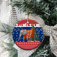 Laos Christmas Ceramic Ornament with Festive Elephant Design and Holiday Village Pattern - Wonder Print Shop