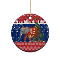 Laos Christmas Ceramic Ornament with Festive Elephant Design and Holiday Village Pattern - Wonder Print Shop