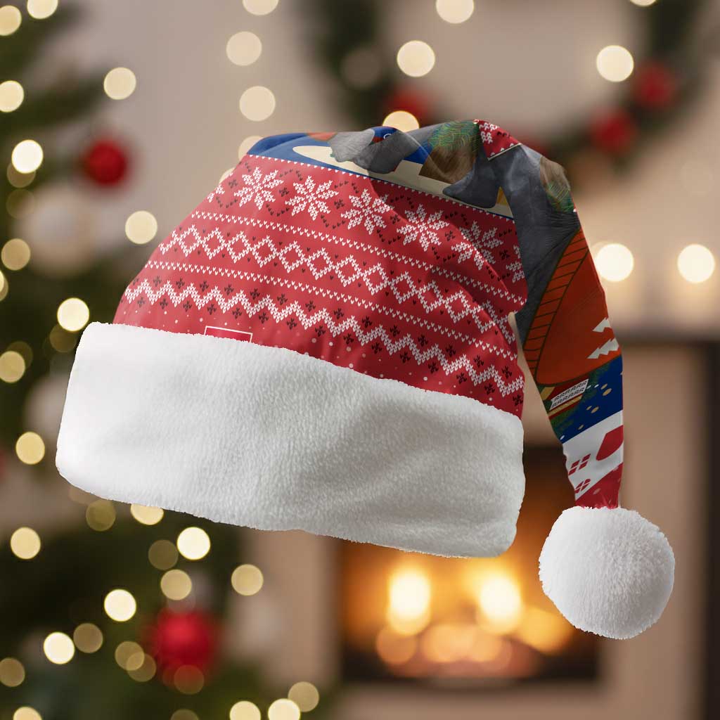 Laos Christmas Santa Hat with Festive Elephant Design and Holiday Village Pattern - Wonder Print Shop