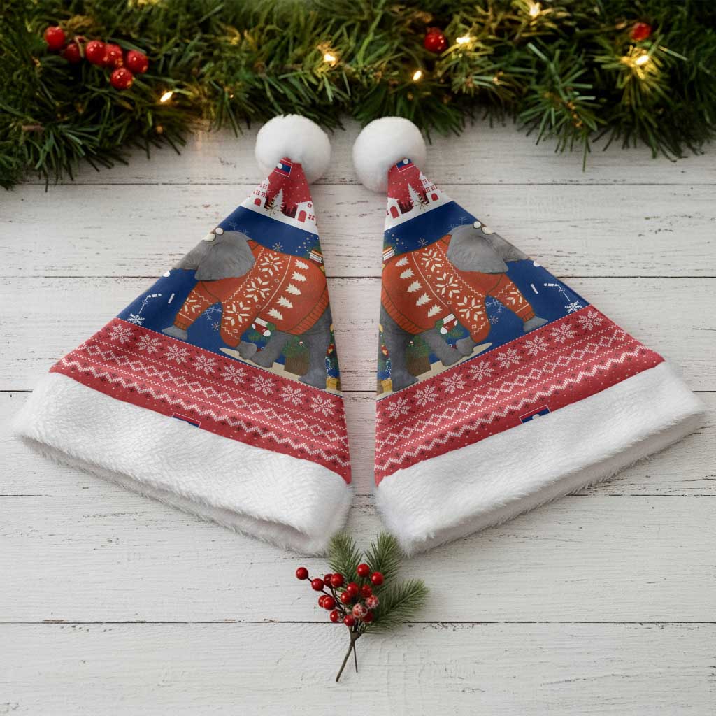 Laos Christmas Santa Hat with Festive Elephant Design and Holiday Village Pattern - Wonder Print Shop