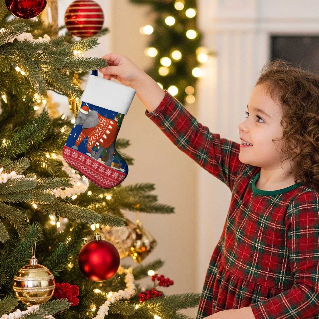 Laos Christmas Stocking with Festive Elephant Design and Holiday Village Pattern - Wonder Print Shop