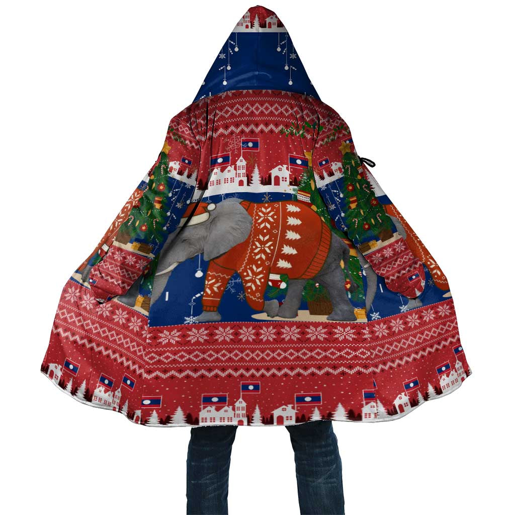 Laos Christmas Cloak with Festive Elephant Design and Holiday Village Pattern - Wonder Print Shop
