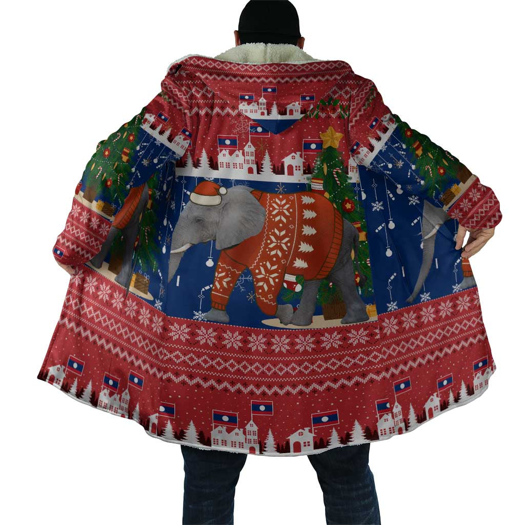 Laos Christmas Cloak with Festive Elephant Design and Holiday Village Pattern - Wonder Print Shop