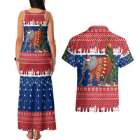 Laos Christmas Couples Matching Tank Maxi Dress and Hawaiian Shirt with Festive Elephant Design and Holiday Village Pattern - Wonder Print Shop
