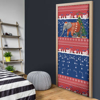 Laos Christmas Door Cover with Festive Elephant Design and Holiday Village Pattern - Wonder Print Shop