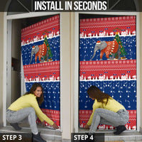 Laos Christmas Door Cover with Festive Elephant Design and Holiday Village Pattern - Wonder Print Shop