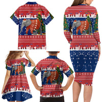 Laos Christmas Family Matching Long Sleeve Bodycon Dress and Hawaiian Shirt with Festive Elephant Design and Holiday Village Pattern - Wonder Print Shop