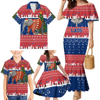 Laos Christmas Family Matching Mermaid Dress and Hawaiian Shirt with Festive Elephant Design and Holiday Village Pattern - Wonder Print Shop