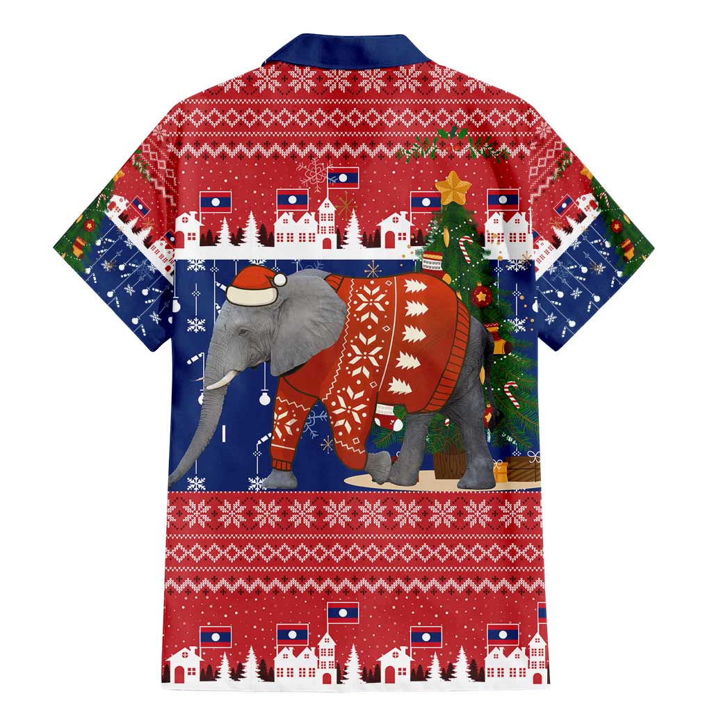 Laos Christmas Family Matching Mermaid Dress and Hawaiian Shirt with Festive Elephant Design and Holiday Village Pattern - Wonder Print Shop