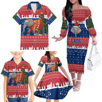 Laos Christmas Family Matching Off The Shoulder Long Sleeve Dress and Hawaiian Shirt with Festive Elephant Design and Holiday Village Pattern - Wonder Print Shop