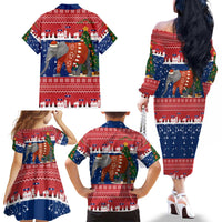 Laos Christmas Family Matching Off The Shoulder Long Sleeve Dress and Hawaiian Shirt with Festive Elephant Design and Holiday Village Pattern - Wonder Print Shop
