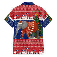 Laos Christmas Family Matching Off Shoulder Short Dress and Hawaiian Shirt with Festive Elephant Design and Holiday Village Pattern - Wonder Print Shop