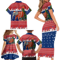 Laos Christmas Family Matching Short Sleeve Bodycon Dress and Hawaiian Shirt with Festive Elephant Design and Holiday Village Pattern - Wonder Print Shop