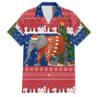 Laos Christmas Family Matching Short Sleeve Bodycon Dress and Hawaiian Shirt with Festive Elephant Design and Holiday Village Pattern - Wonder Print Shop