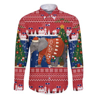 Laos Christmas Family Matching Short Sleeve Bodycon Dress and Hawaiian Shirt with Festive Elephant Design and Holiday Village Pattern - Wonder Print Shop