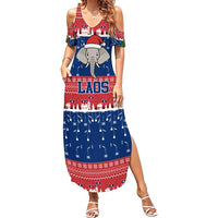 Laos Christmas Family Matching Summer Maxi Dress and Hawaiian Shirt with Festive Elephant Design and Holiday Village Pattern - Wonder Print Shop