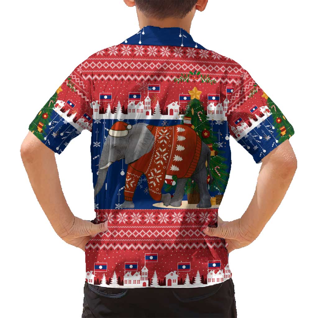 Laos Christmas Family Matching Tank Maxi Dress and Hawaiian Shirt with Festive Elephant Design and Holiday Village Pattern - Wonder Print Shop