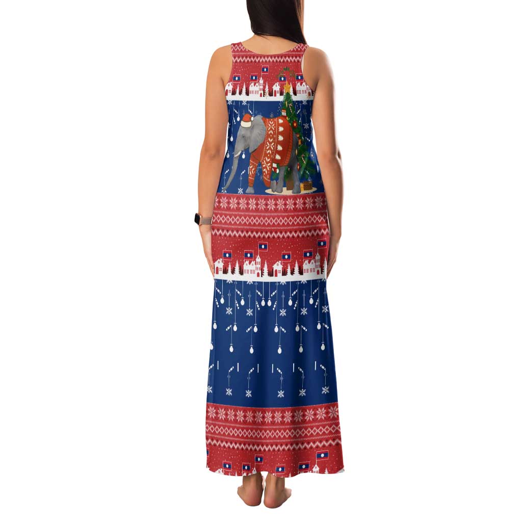 Laos Christmas Family Matching Tank Maxi Dress and Hawaiian Shirt with Festive Elephant Design and Holiday Village Pattern - Wonder Print Shop