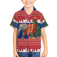 Laos Christmas Family Matching Tank Maxi Dress and Hawaiian Shirt with Festive Elephant Design and Holiday Village Pattern - Wonder Print Shop
