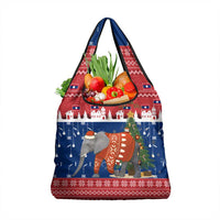 Laos Christmas Grocery Bag with Festive Elephant Design and Holiday Village Pattern - Wonder Print Shop