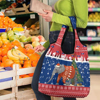 Laos Christmas Grocery Bag with Festive Elephant Design and Holiday Village Pattern - Wonder Print Shop